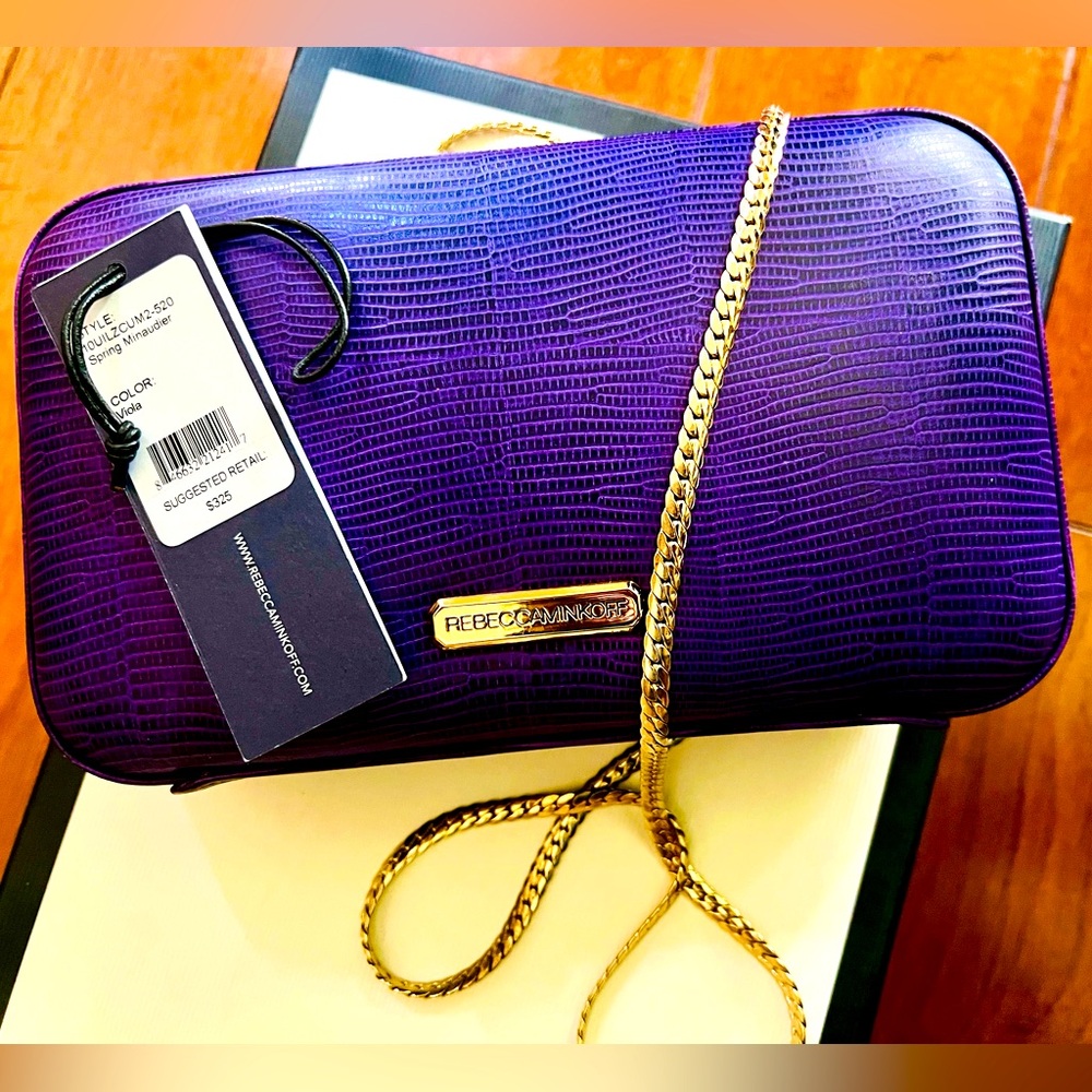 Rebecca Minkoff Purple Leather Embossed Crossbody with Tags/Dustbag